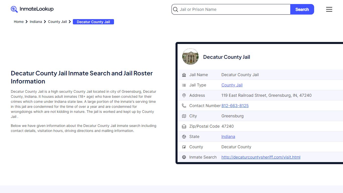 Decatur County Jail (IN) Inmate Search Indiana - Inmate Lookup
